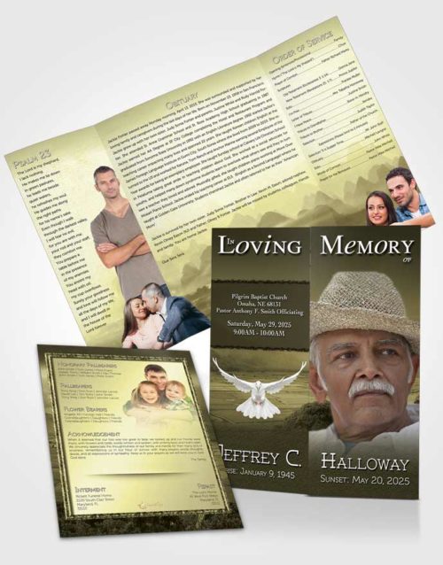Obituary Funeral Template Gatefold Memorial Brochure Rustic Misty Mountain