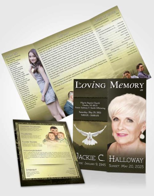 Obituary Funeral Template Gatefold Memorial Brochure Rustic Morning Sky