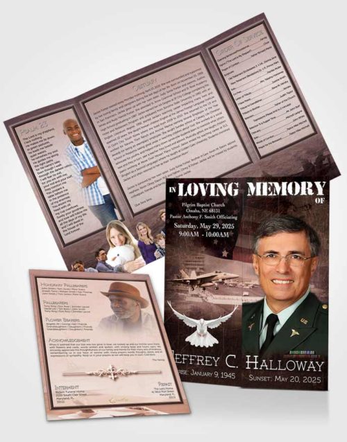 Obituary Funeral Template Gatefold Memorial Brochure Rustic Navy Salute