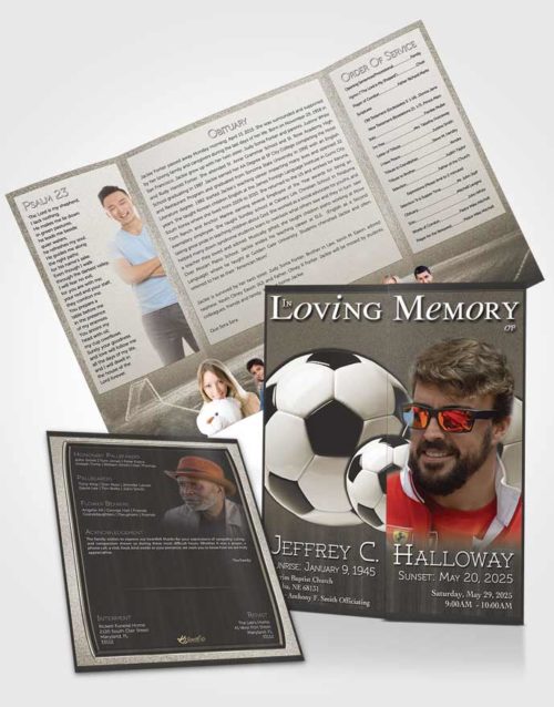 Obituary Funeral Template Gatefold Memorial Brochure Rustic Soccer Star