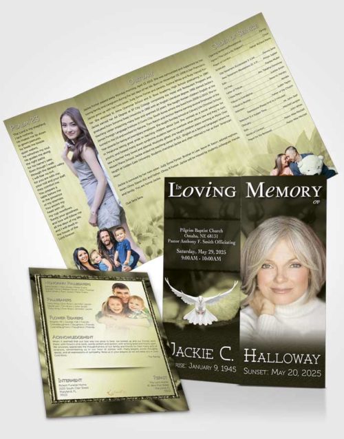 Obituary Funeral Template Gatefold Memorial Brochure Rustic Summer Flowers