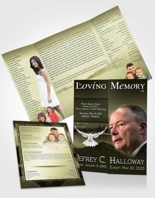 Obituary Funeral Template Gatefold Memorial Brochure Rustic Summer Lake