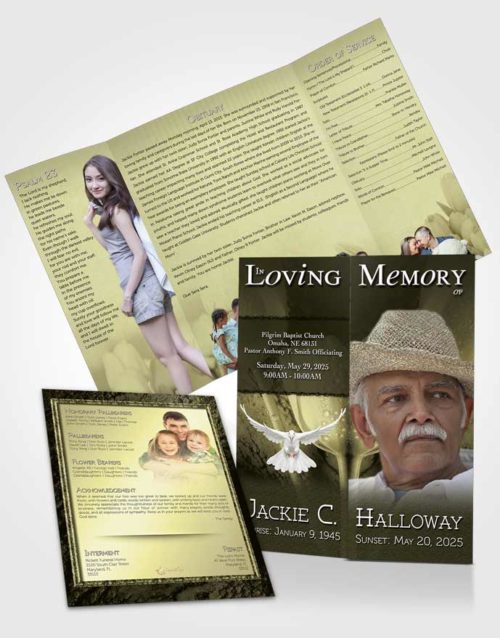 Obituary Funeral Template Gatefold Memorial Brochure Rustic Tulip Garden