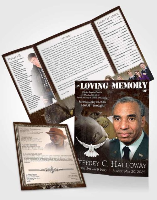 Obituary Funeral Template Gatefold Memorial Brochure Rustic Veterans Salute