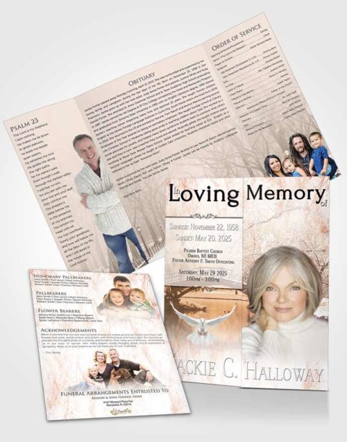 Obituary Funeral Template Gatefold Memorial Brochure Rustic Winter Paradise