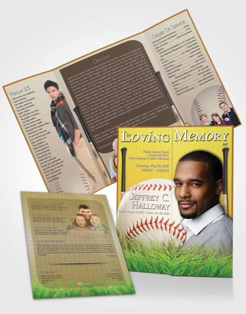 Obituary Funeral Template Gatefold Memorial Brochure Sandy Baseball Star Light
