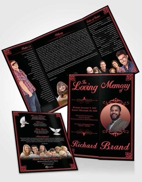 Obituary Funeral Template Gatefold Memorial Brochure Sapphire Class Dark