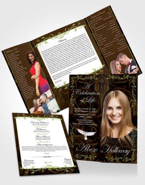Obituary Funeral Template Gatefold Memorial Brochure Serene Afternoon Royal Rose