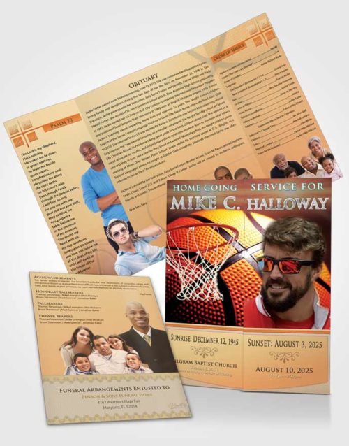 Obituary Funeral Template Gatefold Memorial Brochure Serene Basketball Honor