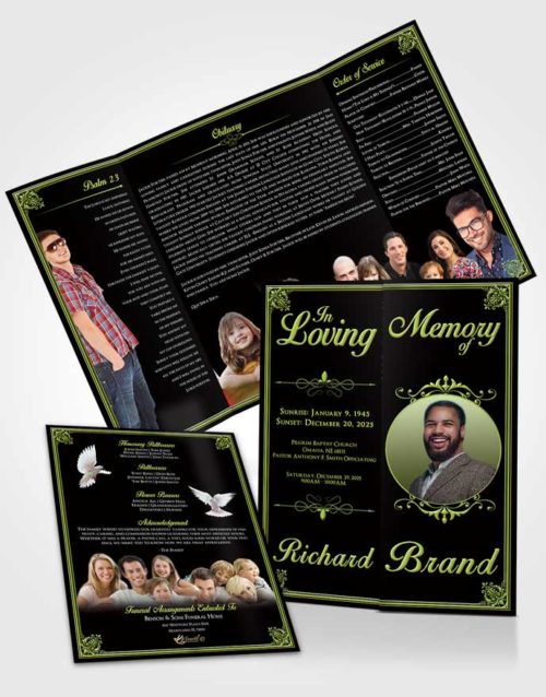 Obituary Funeral Template Gatefold Memorial Brochure Serene Class Dark