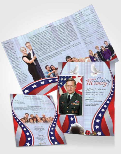 Obituary Funeral Template Gatefold Memorial Brochure Serene Military Honors