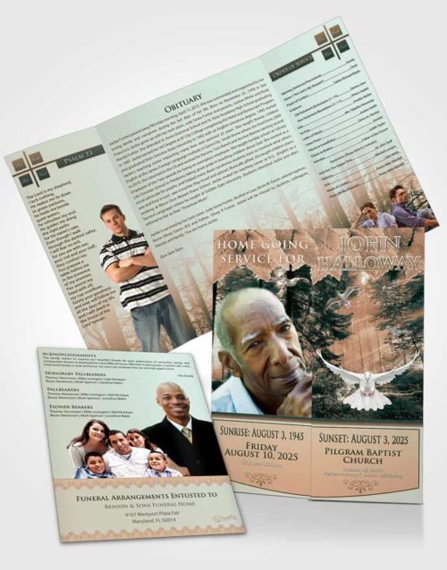 Obituary Funeral Template Gatefold Memorial Brochure Serenity Forest Laughter