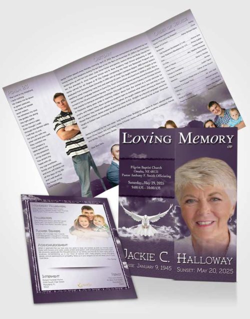 Obituary Funeral Template Gatefold Memorial Brochure Shinning Lavender Clouds