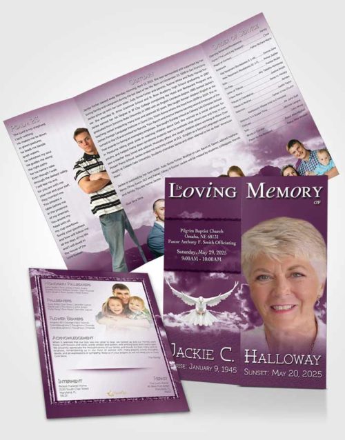 Obituary Funeral Template Gatefold Memorial Brochure Shinning Pink Clouds