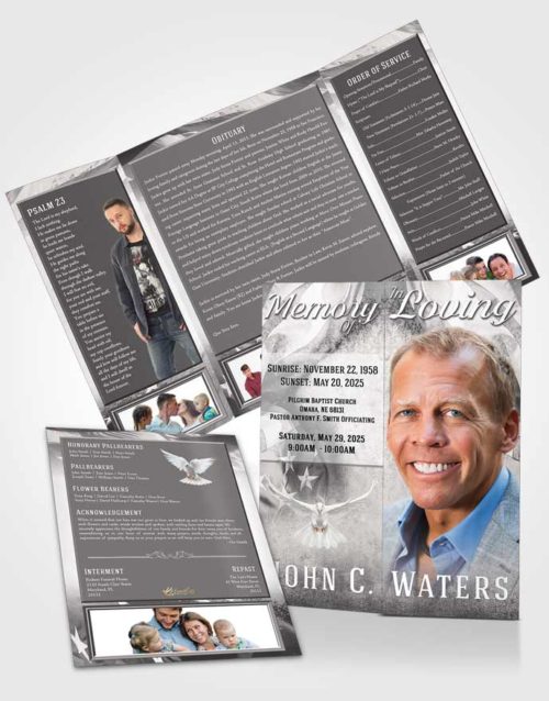 Obituary Funeral Template Gatefold Memorial Brochure Shining Stars and Stripes