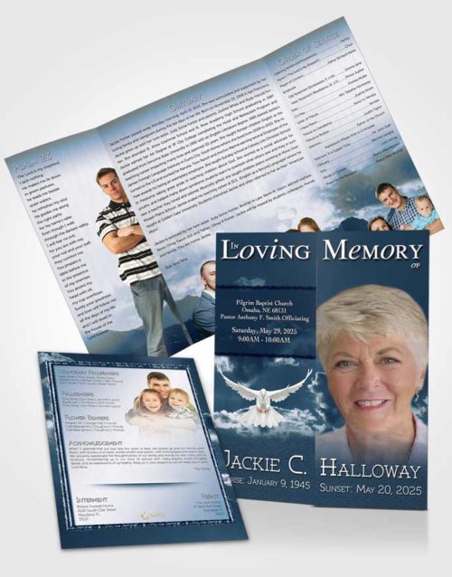 Obituary Funeral Template Gatefold Memorial Brochure Shinning Turquoise Clouds