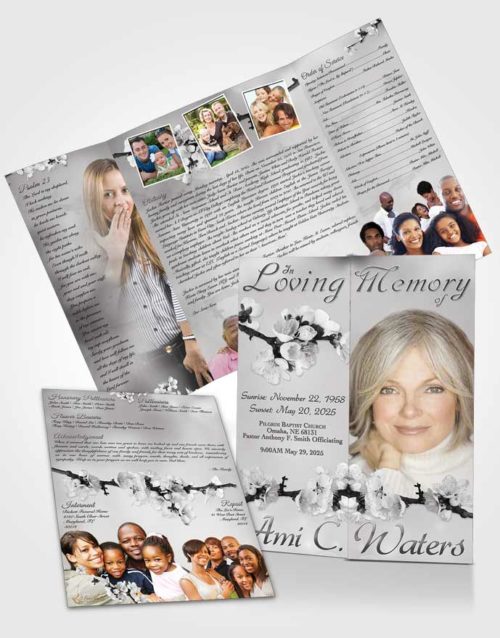 Obituary Funeral Template Gatefold Memorial Brochure Simple Beauty Black and White