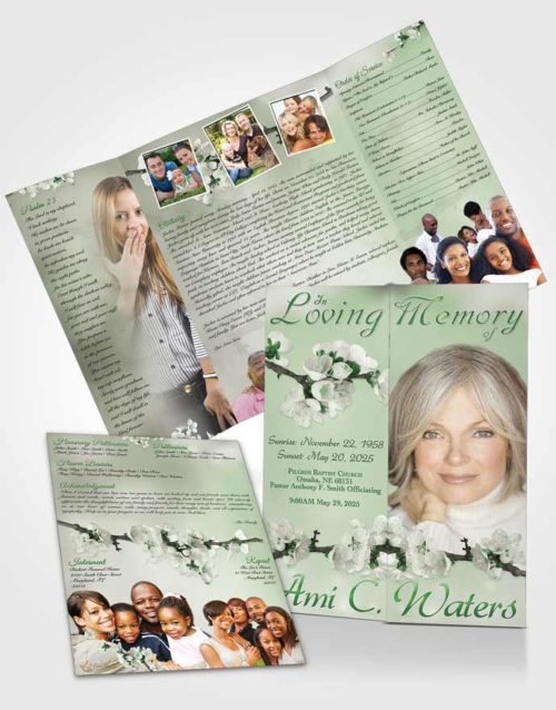 Obituary Funeral Template Gatefold Memorial Brochure Simple Beauty Emerald Glow