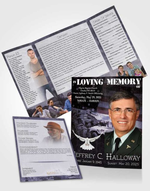 Obituary Funeral Template Gatefold Memorial Brochure Sky Blue Army Salute