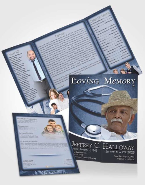 Obituary Funeral Template Gatefold Memorial Brochure Sky Blue Doctor