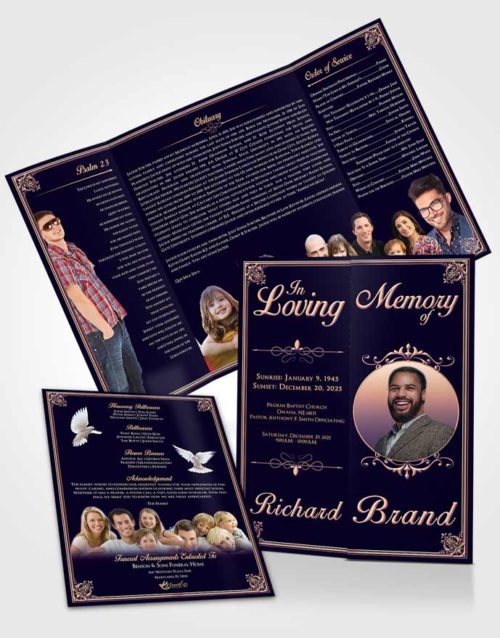 Obituary Funeral Template Gatefold Memorial Brochure Smooth Class Dark