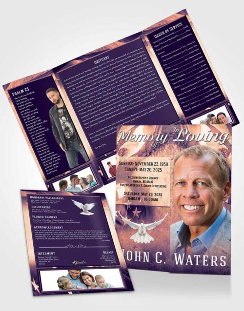 Obituary Funeral Template Gatefold Memorial Brochure Smooth Stars and Stripes