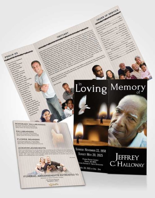 Obituary Funeral Template Gatefold Memorial Brochure Soft Candle Light