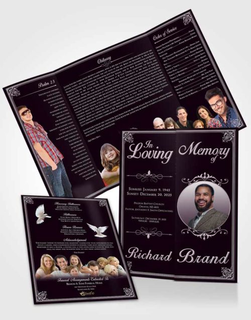 Obituary Funeral Template Gatefold Memorial Brochure Soft Class Dark