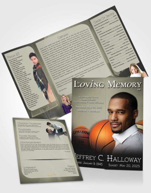 Obituary Funeral Template Gatefold Memorial Brochure Soft Daylight Basketball Lover Light