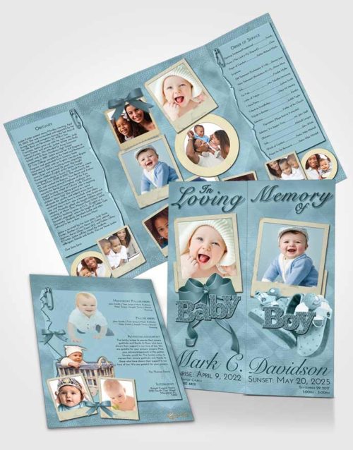 Obituary Funeral Template Gatefold Memorial Brochure Soft Emerald Love Baby Boy