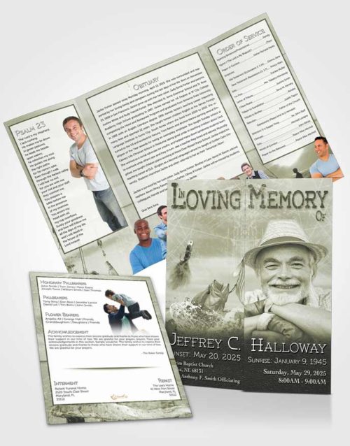 Obituary Funeral Template Gatefold Memorial Brochure Soft Golden Waters Calm Fisherman