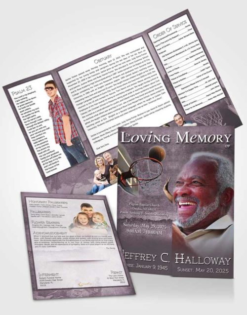 Obituary Funeral Template Gatefold Memorial Brochure Soft Lavender Basketball Star