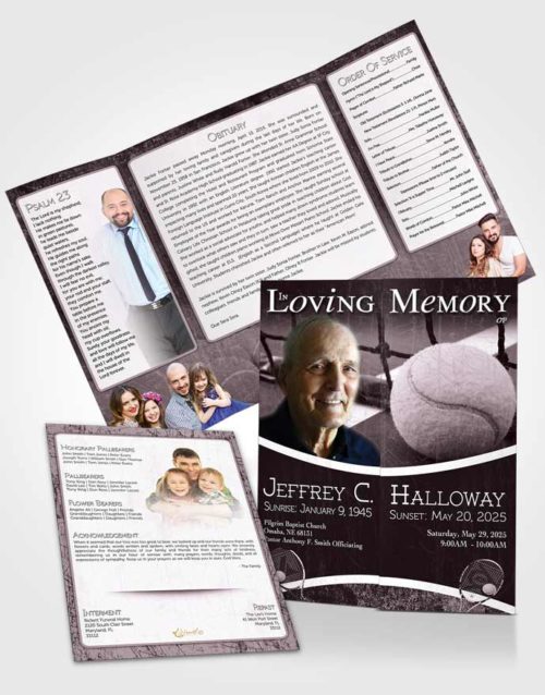 Obituary Funeral Template Gatefold Memorial Brochure Soft Lavender Breeze Tennis Star