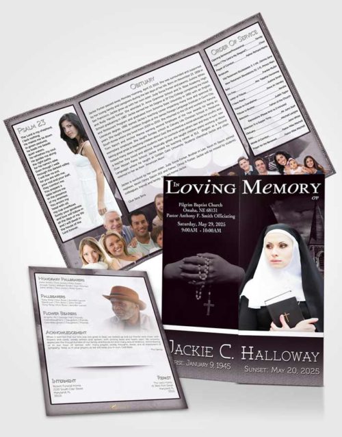 Obituary Funeral Template Gatefold Memorial Brochure Soft Lavender Heavenly Nun