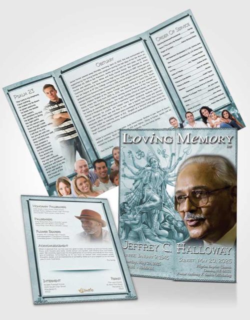 Obituary Funeral Template Gatefold Memorial Brochure Soft Ocean Hindu Faith