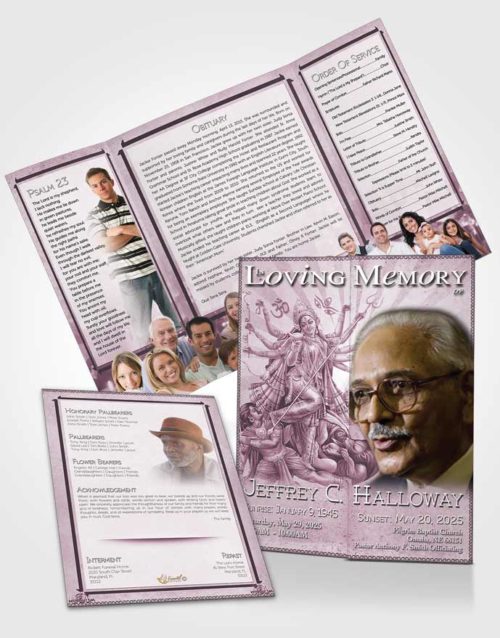 Obituary Funeral Template Gatefold Memorial Brochure Soft Pink Hindu Faith