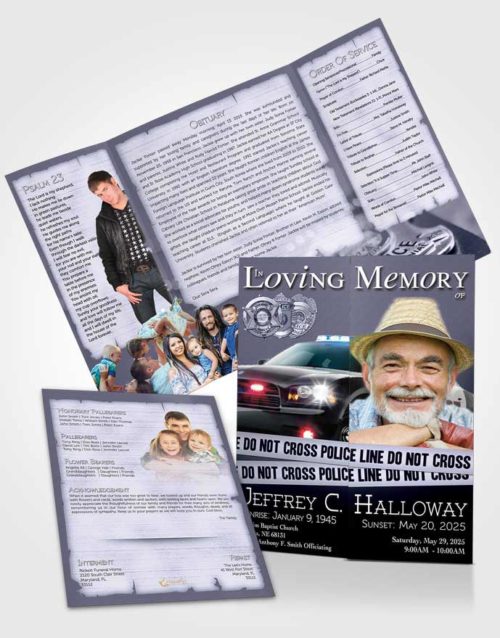 Obituary Funeral Template Gatefold Memorial Brochure Soft Police On Duty