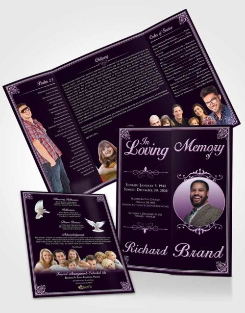 Obituary Funeral Template Gatefold Memorial Brochure Soothing Class Dark
