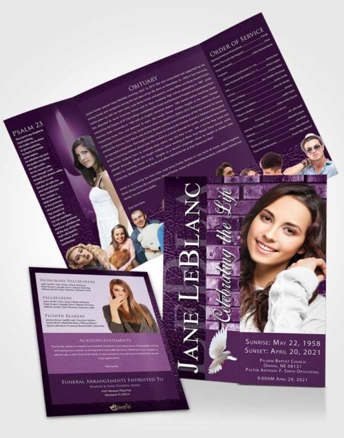 Obituary Funeral Template Gatefold Memorial Brochure Soothing Passion