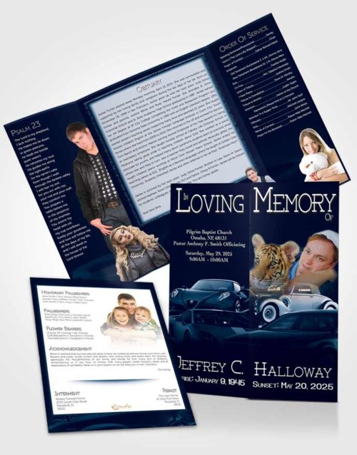 Obituary Funeral Template Gatefold Memorial Brochure Southern Blue Sky Car Enthusiast