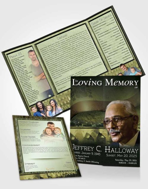 Obituary Funeral Template Gatefold Memorial Brochure Spanish Emerald Love