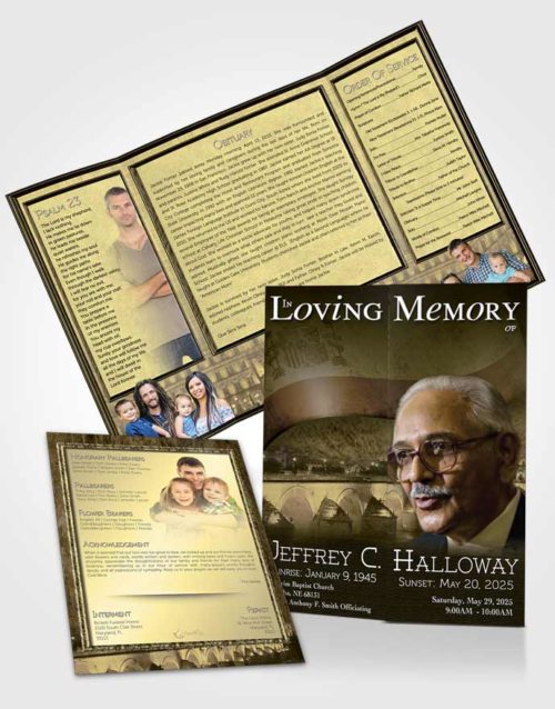 Obituary Funeral Template Gatefold Memorial Brochure Spanish Golden Love