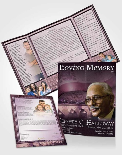 Obituary Funeral Template Gatefold Memorial Brochure Spanish Lavender Love