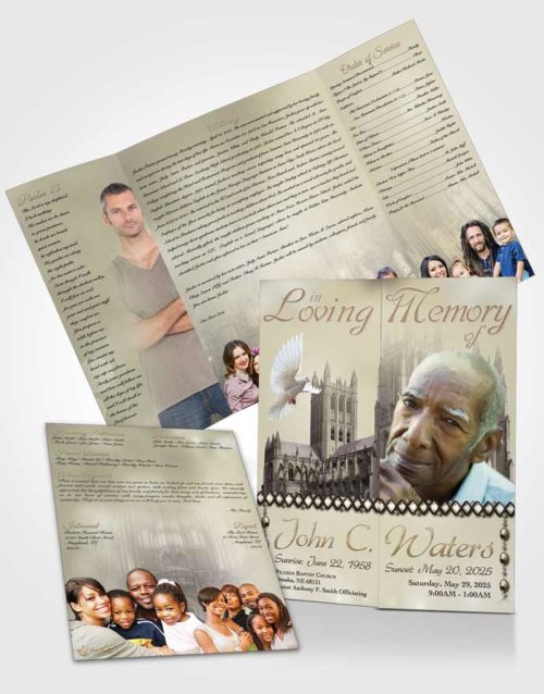 Obituary Funeral Template Gatefold Memorial Brochure Spring Cathedral Autumn Sky