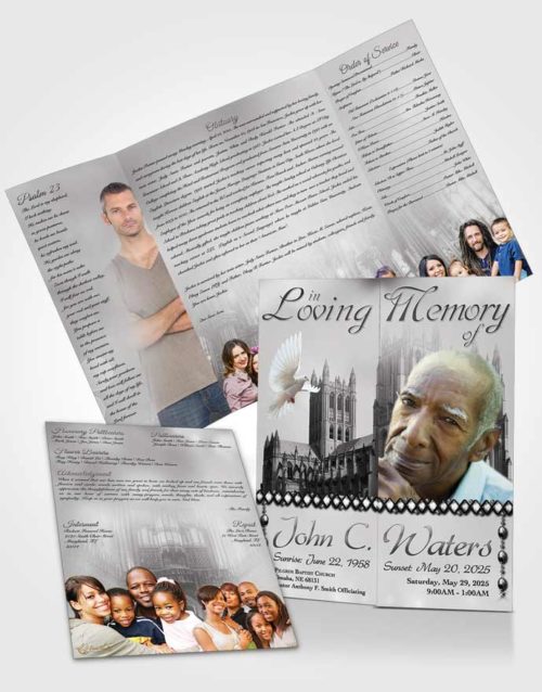 Obituary Funeral Template Gatefold Memorial Brochure Spring Cathedral Black and White