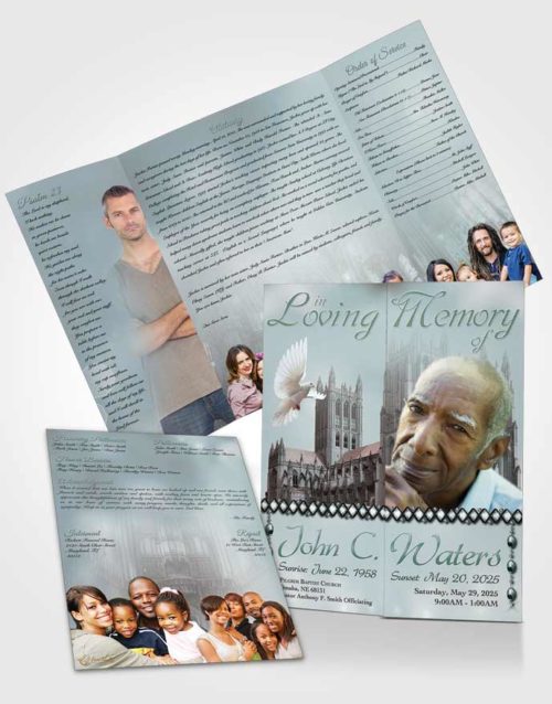 Obituary Funeral Template Gatefold Memorial Brochure Spring Cathedral Gentle Breeze