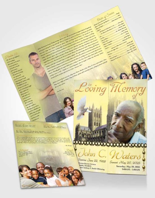 Obituary Funeral Template Gatefold Memorial Brochure Spring Cathedral Golden Love