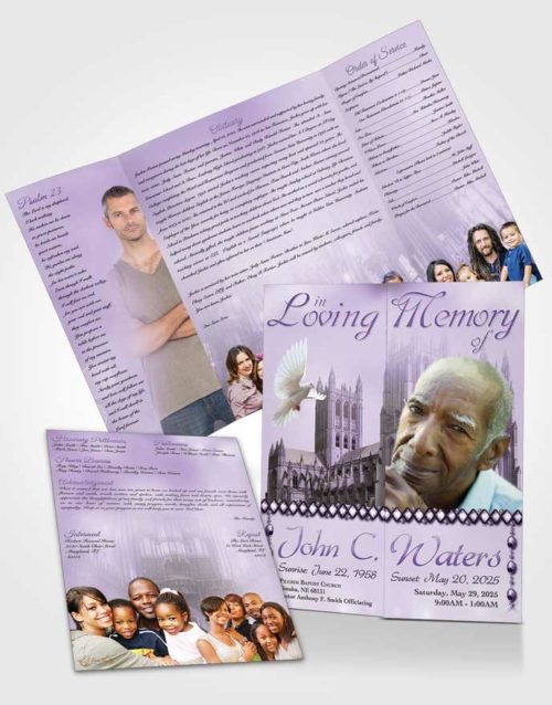 Obituary Funeral Template Gatefold Memorial Brochure Spring Cathedral Lavender Honor