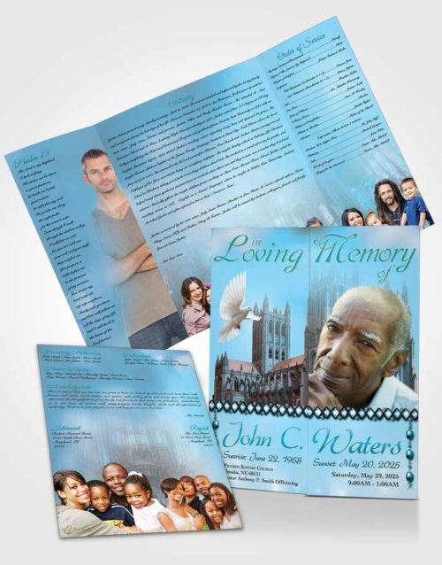 Obituary Funeral Template Gatefold Memorial Brochure Spring Cathedral Morning Calm