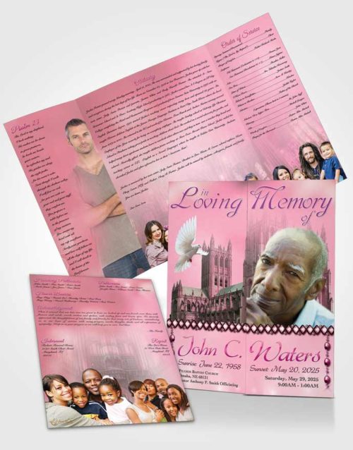 Obituary Funeral Template Gatefold Memorial Brochure Spring Cathedral Pink Lust